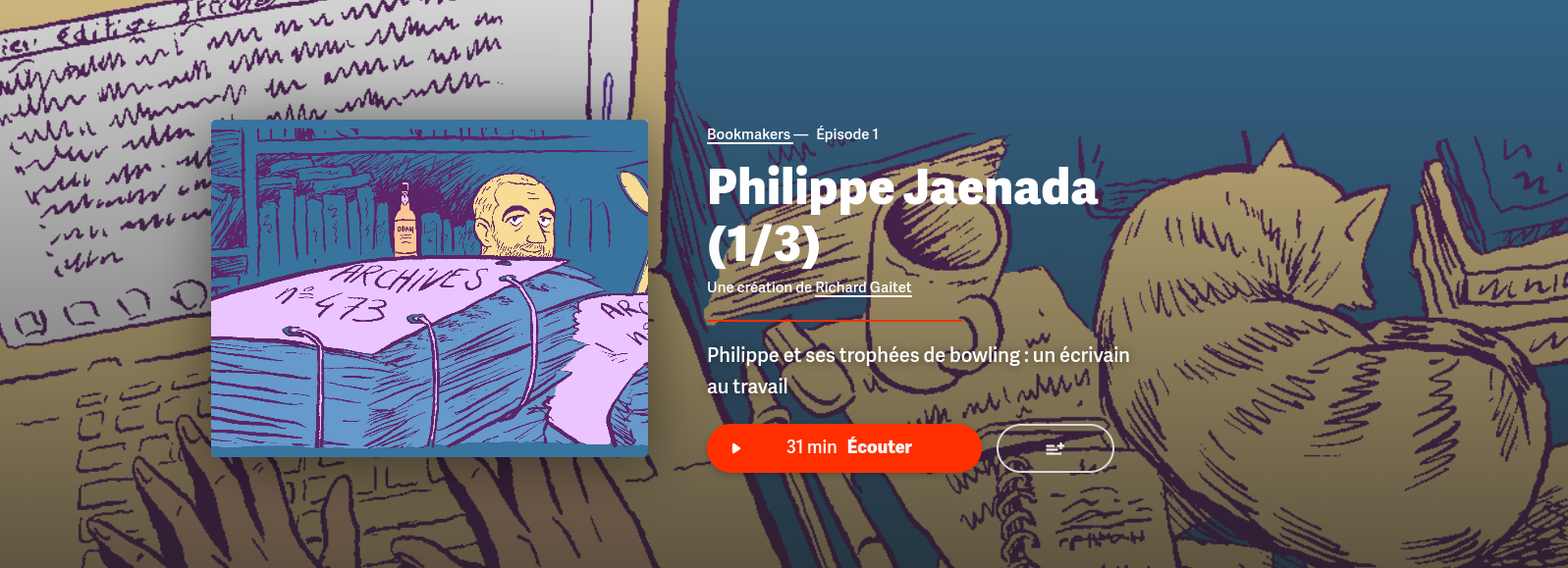 Capture d'écran de la page web du podcast Bookmarkers - épisode 1/3 Philippe Jaenada